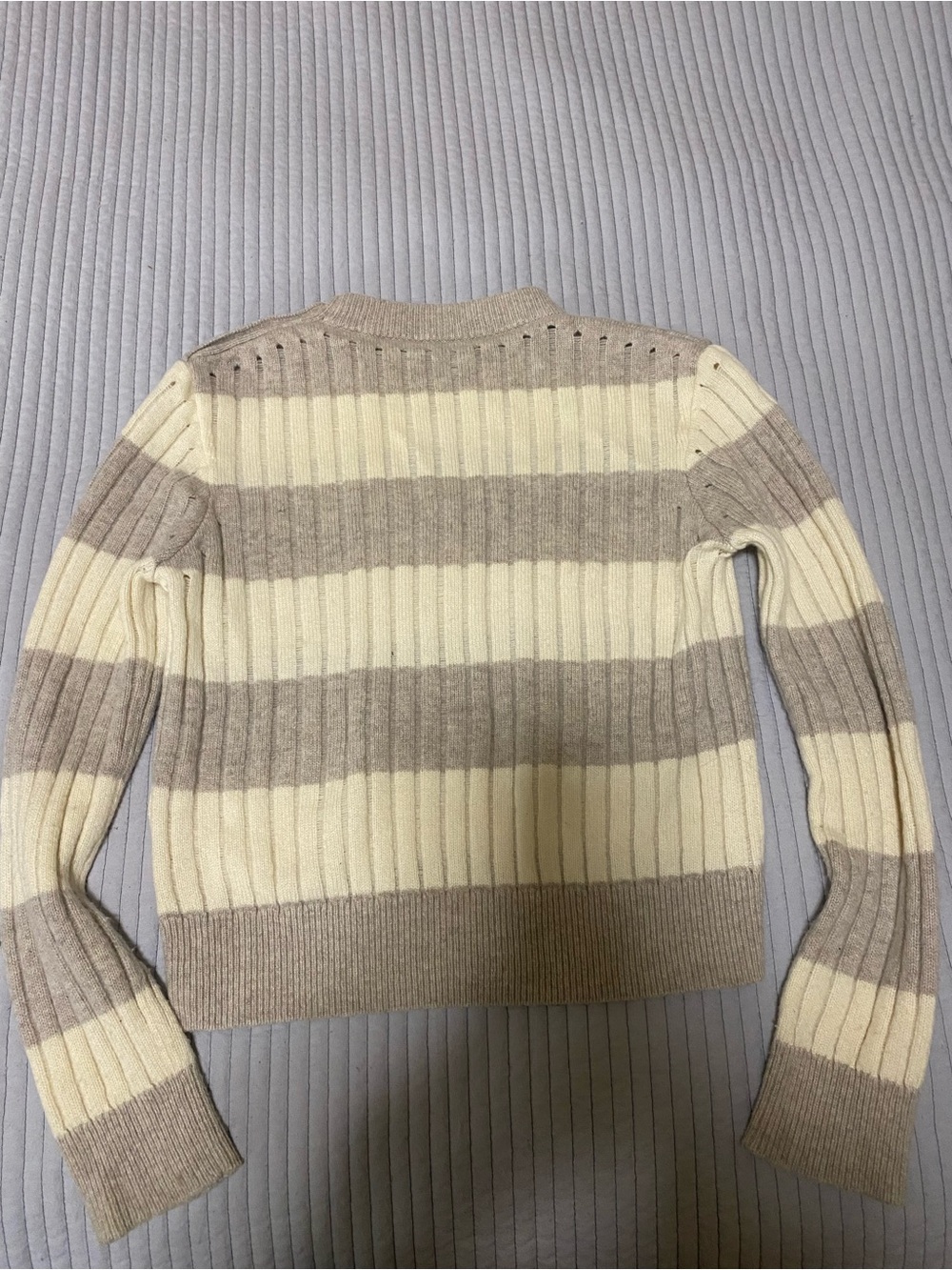 Max Mara Alfeo Striped Rib Wool Cashmere Cropped Sweater Gold Buttons Small - Picture 9 of 12